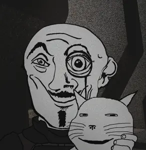 pillars uncolored_skin overall coverall grey_shirt officer gorget body_armor goatee mustache smirk smile happy eyebrows bald black_eyes cat subvariant:massmeowjak 0.gif