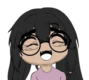 smuglet, 1soyjak, anime, closed eyes, cute, front view, glasses, hair, long hair, looking at you