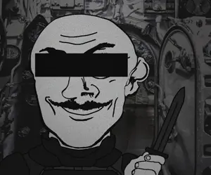 submarine uncolored_skin overall coverall grey_shirt officer gorget body_armor epic handlebar_mustache mustache smiling happy eyebrows neutral censored censor_bar bald knife 13.gif