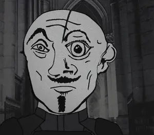 ancient uncolored_skin overall coverall grey_shirt officer body_armor scar mustache goatee frowning sad eyebrows black_eyes bald holding_nothing 10.gif