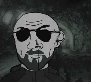 mine uncolored_skin grey_shirt overall coverall hood chin_scar scar stubble beard apathetic eyebrows neutral avaiator_sunglasses bald holding_nothing 9.gif