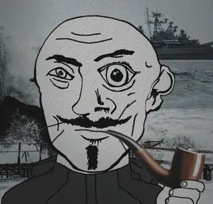 wave sea uncolored_skin grey_shirt overall coverall hood dueling_scars fencing_scars scar handlebar_mustache mustache goatee apathetic neutral eyebrows black_eyes bald pipe smoking smoke 7.gif