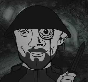 mine uncolored_skin grey_shirt overall coverall hood epic stubble butt_chin beard smiling happy eyebrows monocle helmet knife 6.gif
