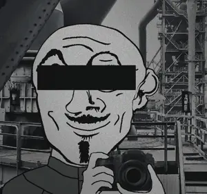 industrial uncolored_skin overall coverall buttons epic mustache goatee smiling happy eyebrows censored censor_bar bald camera 5.gif