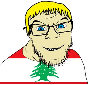 feraljak, blonde hair, blue eyes, closed mouth, flag, glasses, hair, lebanon, smile, soyjak