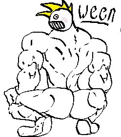 artfag, ass, back view, band, blonde hair, blush, buff, hair, looking at you, muscles