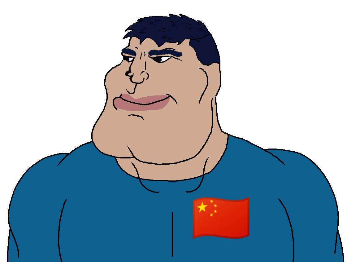 meximutt, mexiaryan, 1soyjak, asian, beige skin, black eyes, black hair, blue clothes, buff, china