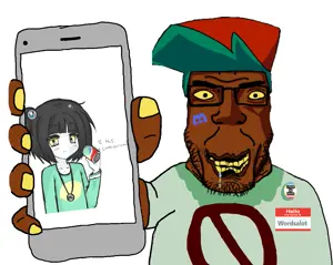 108068 - soybooru.com - brown_skin bushy_eyebrows chudjak chudplier clothes discord discord_logo_facial_mark drool esl_fnf_pedo facial_mark friday_night_funkin' green_hair hat holding_object holding_phone looking_at.png