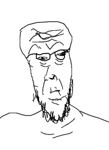 cobbert, bald, beard, big brain, closed mouth, glasses, looking to the left, two mouths
