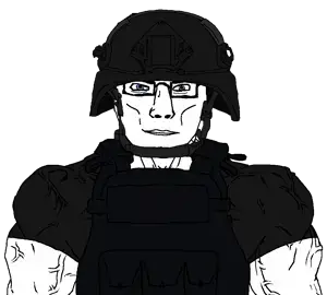 chudjak, chudjak front, muscular chud, 1soyjak, blue eyes, buff, bulletproof vest, closed mouth, clothes, combat helmet
