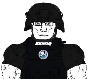 chudjak, chudjak front, muscular chud, 1soyjak, blue eyes, buff, bulletproof vest, closed mouth, clothes, combat helmet