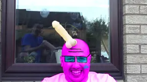unknown, bucket, dark background, dildo, ear, glasses, laughing, linux, penis, plant