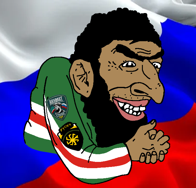 happy merchant, akhmat sila, beard, big nose, black hair, chechnya, churka, closed mouth, curly hair, cyrillic text