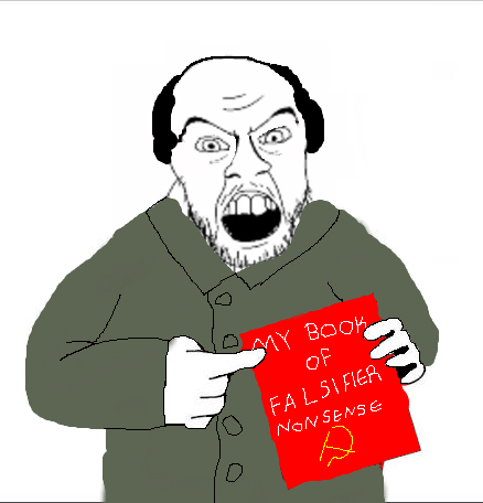 feraljak, 1soyjak, book, clothes, communism, eyebrows, forehead lines, hair, half body, hammer and sickle