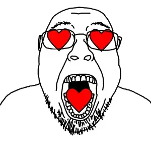 bernd, oh my god she is so attractive, 1soyjak, bald, eyebrows, front view, glasses, heart, looking at you, open mouth