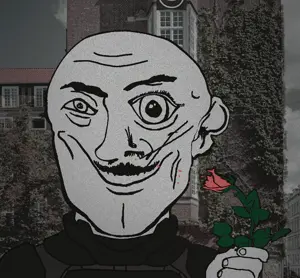 town giptonas uncolored_skin overall coverall grey_shirt officer gorget body_armor scars mustache butt_chin smirk smile happy neutral eyebrows black_eyes bald cool rose flower smelling 19.gif