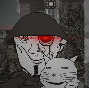 town giptonas uncolored_skin overall coverall shirt hood body_armor bulletproof_vest soldier epic goatee smirk smile happy eyebrows red_eyes glowing_eyes monocle helmet cool cat subvariant:massmeowjak 16.gif