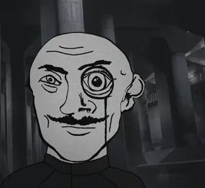 cave uncolored_skin overall coverall epic handlebar_mustache mustache apathetic neutral eyebrows monocle bald cool holding_nothing 8.gif