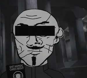 cave uncolored_skin overall coverall grey_shirt heavily_scarred scar mustache goatee apathetic neutral eyebrows censored censor_bar bald shit_inspsoc_cares_about book holding_nothing 48.gif