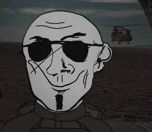 helicopter uncolored_skin overall coverall shirt hood body_armor bulletproof_vest soldier scar_over_eye scar goatee smirk smile happy neutral eyebrows aviator_sunglasses bald cool holding_nothing 46.gif