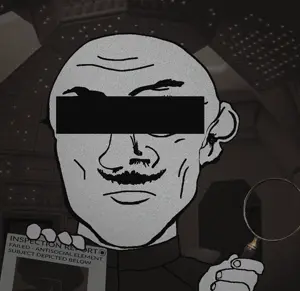 computer uncolored_skin overall coverall epic mustache frowning sad neutral eyebrows censored censor_bar bald inspection report dossier magnifying_glass 41.gif