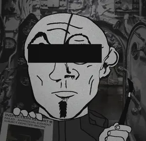submarine uncolored_skin grey_shirt overall coverall hood scar goatee frowning sad eyebrows censored censor_bar bald inspection report dossier brush 21.gif