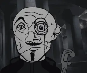 cave uncolored_skin black_shirt overall coverall heavily_scarred scar mustache goatee apathetic eyebrows monocle bald cool wrench 10.gif