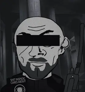 cave uncolored_skin black_shirt overall coverall scar_over_eye scar stubble butt_chin beard apathetic eyebrows neutral censored censor_bar bald shit_inspsoc_cares_about book multitool radio 6.gif