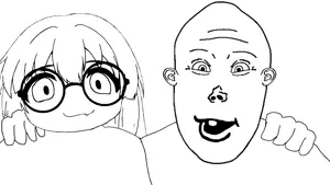 smuglet, vlodson, no more brother wars, 2soyjaks, bald, closed mouth, ear, front view, glasses, hair