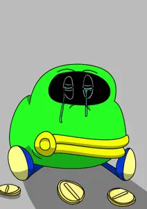 coin coffer, pepe, amphibian, animal, bald, black eyes, closed eyes, closed mouth, coin, coin (super mario)