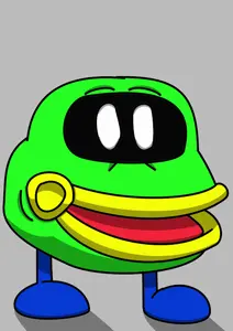 coin coffer, pepe, amphibian, animal, bald, black eyes, frog, full body, gray background, green skin
