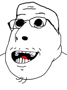 stupidnigga12, 1soyjak, bald, black eyes, fat, forehead lines, glasses, looking to the left, looking up, open eyes