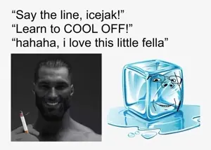 gigachad, gapejak, wholesome soyjak, ice, ice cube, objectsoy, say the line, text