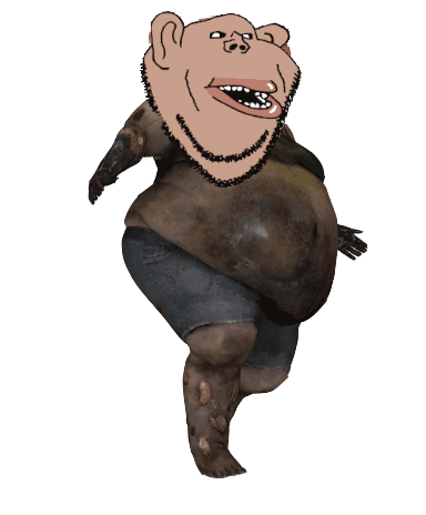 boomer (left 4 dead), impish soyak ears, impish amerimutt, amerimutt, muttverse, 1soyjak, animated, barefoot, beard, brown skin
