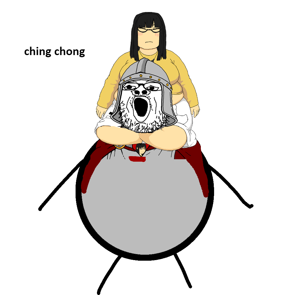 soychang, soytan, marney, 2soyjaks, asian, bbw, black hair, circle, closed eyes, closed mouth