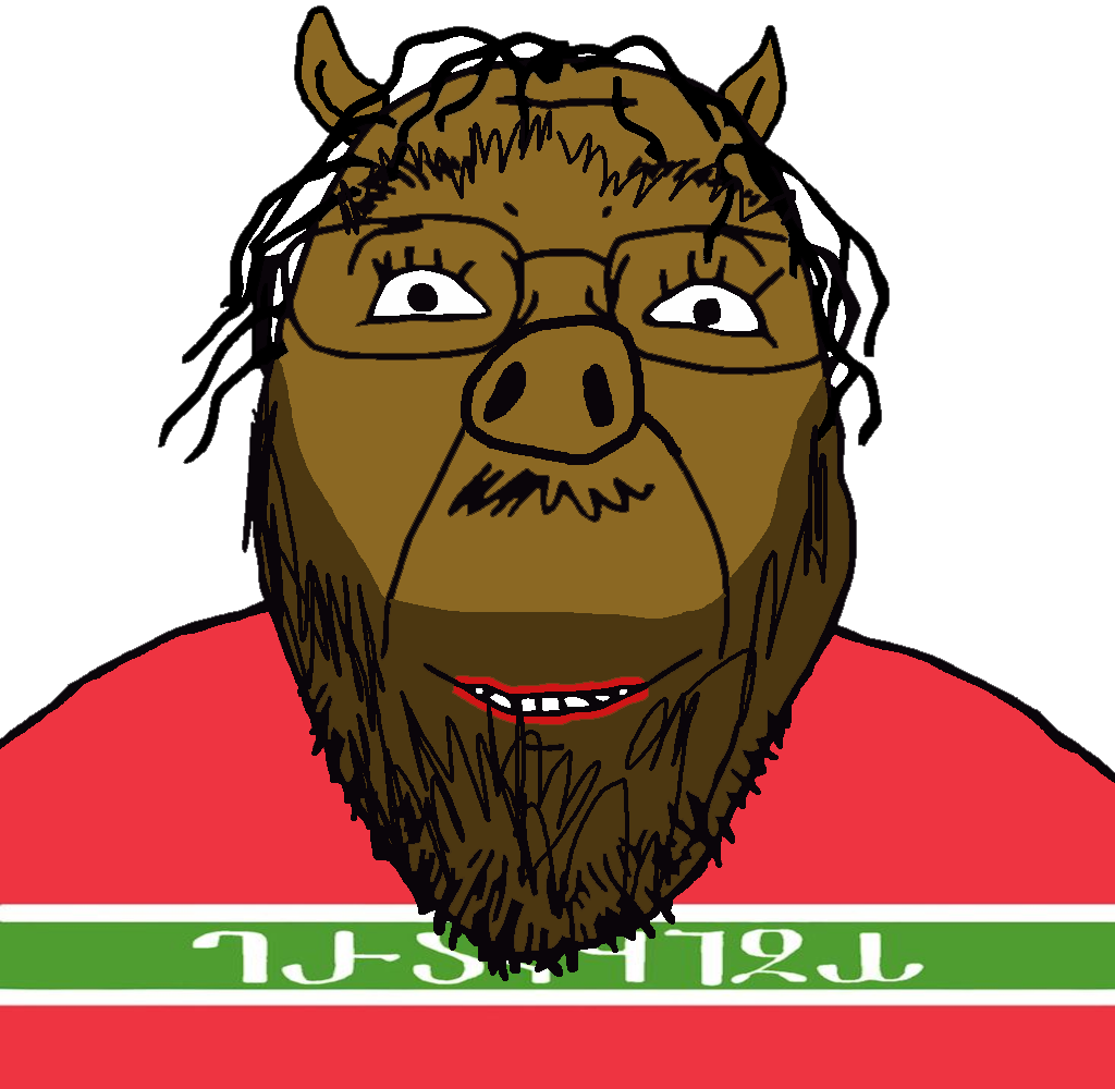 bernd, 1soyjak, animal, beard, black hair, brown skin, dagestan, fat, front view, glasses