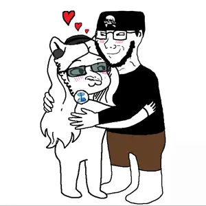 270792 - soybooru.com - 1soyjak animal_ears black_hair black_shirt blush blush_lines brown_pants closed_mouth full_body furcord_owned furry glasses glegle hair happy heart hearts hug lesothostoprapist looking_a (1).png