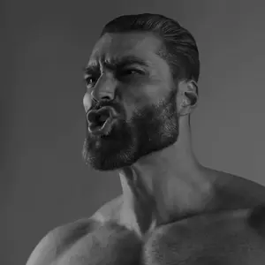 gigachad, animated, beard, book, buff, ear, eye, gray skin, holding book, holding object