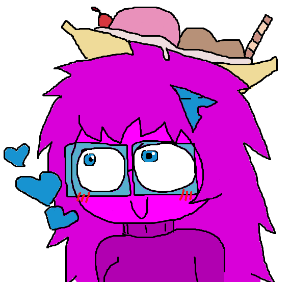 femquote, 1nas, arch linux, banana, banana split ice cream, big glasses, blue eyes, blue glasses, blue heart, blush