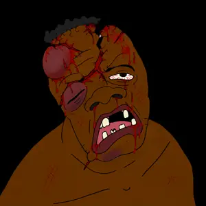 feraljak, feralnigger, big lips, black background, black eye, black hair, black skin, blood, bloodshot eyes, bruise