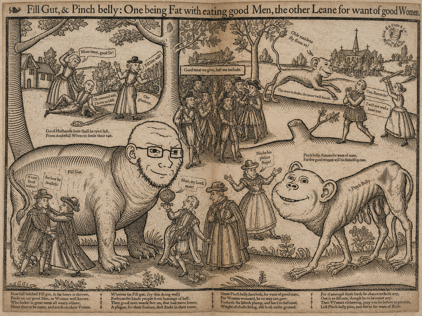 impish soyak ears, soyak, soyak (smug), 2soyjaks, animal, arm, bald, black eyes, black hair, closed mouth