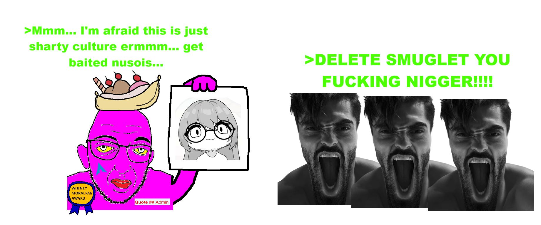 gigachad, cuckjeet, smuglet, 2soyjaks, angry, award, bald, black hair, buff, closed mouth
