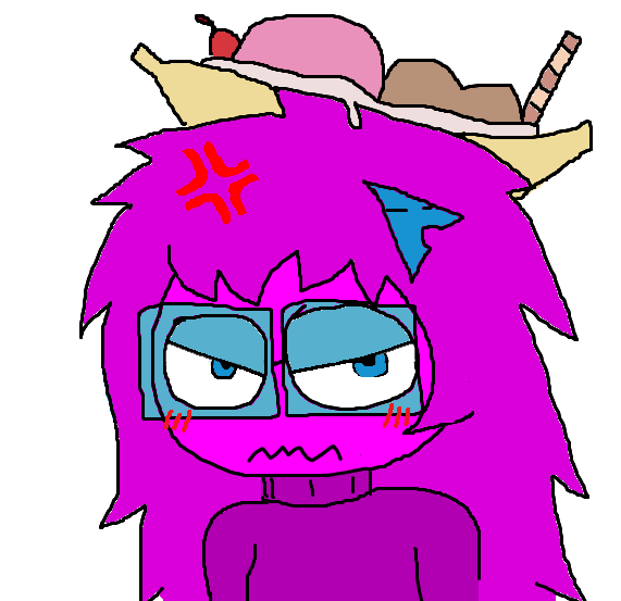 femquote, 1nas, anger mark, angry, arch linux, banana, banana split icecream, blue background, blue eyes, blush