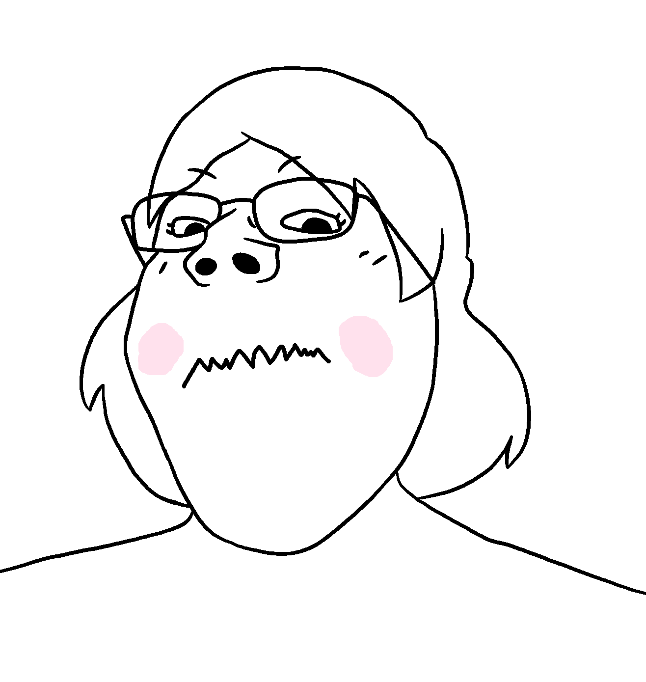 gapejak, female gapejak, femjak, blush, closed mouth, female, glasses, hair, half closed eyes, long hair