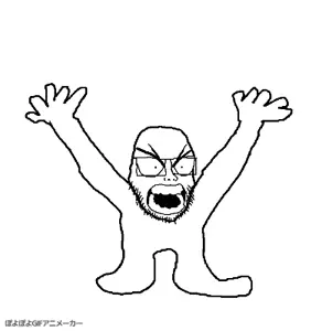 hunterjak, 1soyjak, angry, animated, bald, full body, glasses, jump, open eyes, open mouth