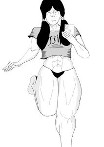 black hair, braids, buff, closed mouth, glasses, hair, long hair, muscles, muscular female, open eyes