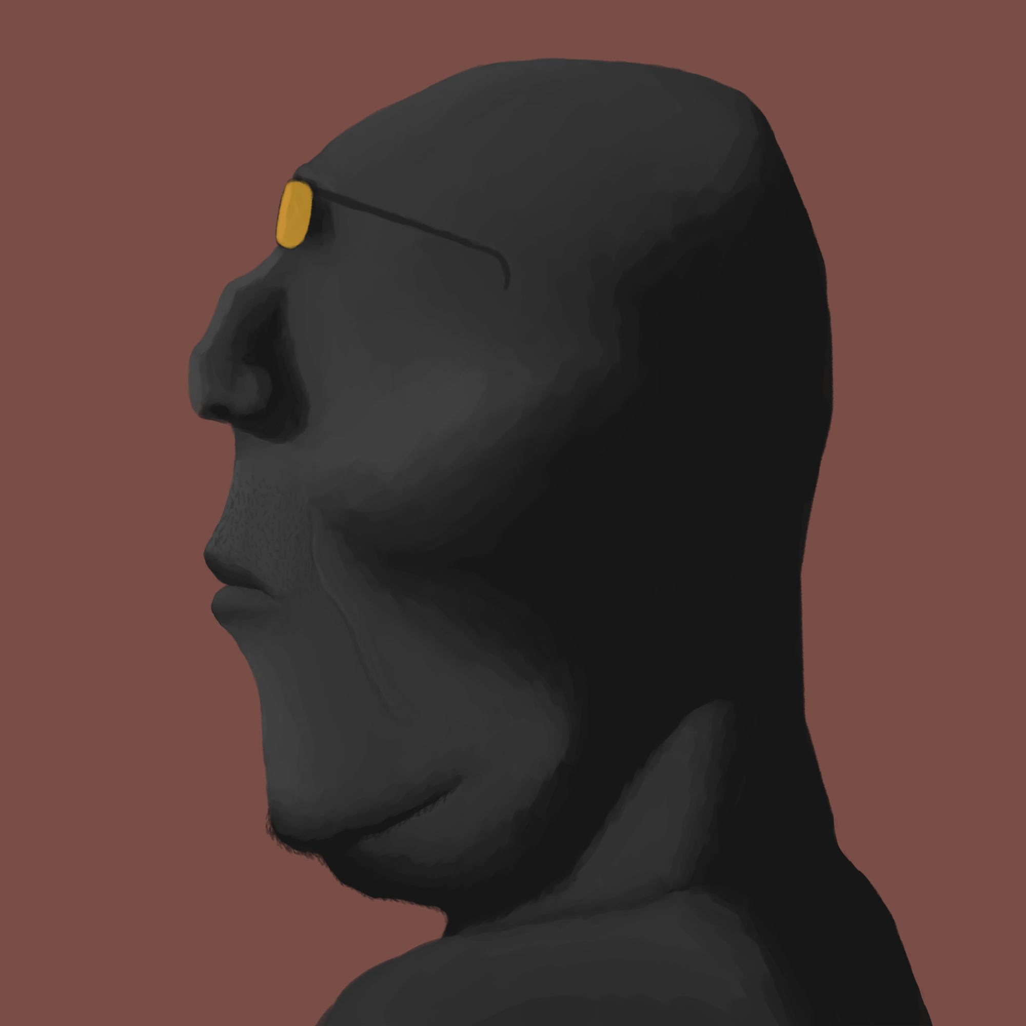gapejak, wholesome soyjak, 1soyjak, art, bald, black skin, closed mouth, glasses, looking to the left, neutral