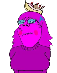 femquote, gapejak, soyak, female gapejak, femjak, 1soyjak, arms behind, banana, banana split ice cream, big breasts