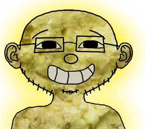 mintson, 1soyjak, bald, brimstone, ears, front view, half open mouth, jaundice, looking at you, portrait