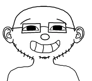 mintson, 1soyjak, bald, ears, front view, half open mouth, looking at you, portrait, skinny, smile
